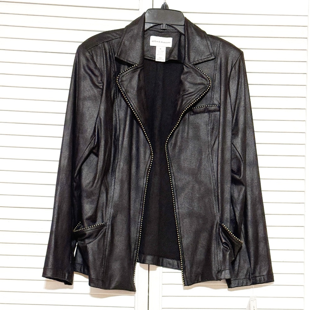 Alfred Dunner  Black Faux Suede Leather Jacket Blazer Size M - New with Tags